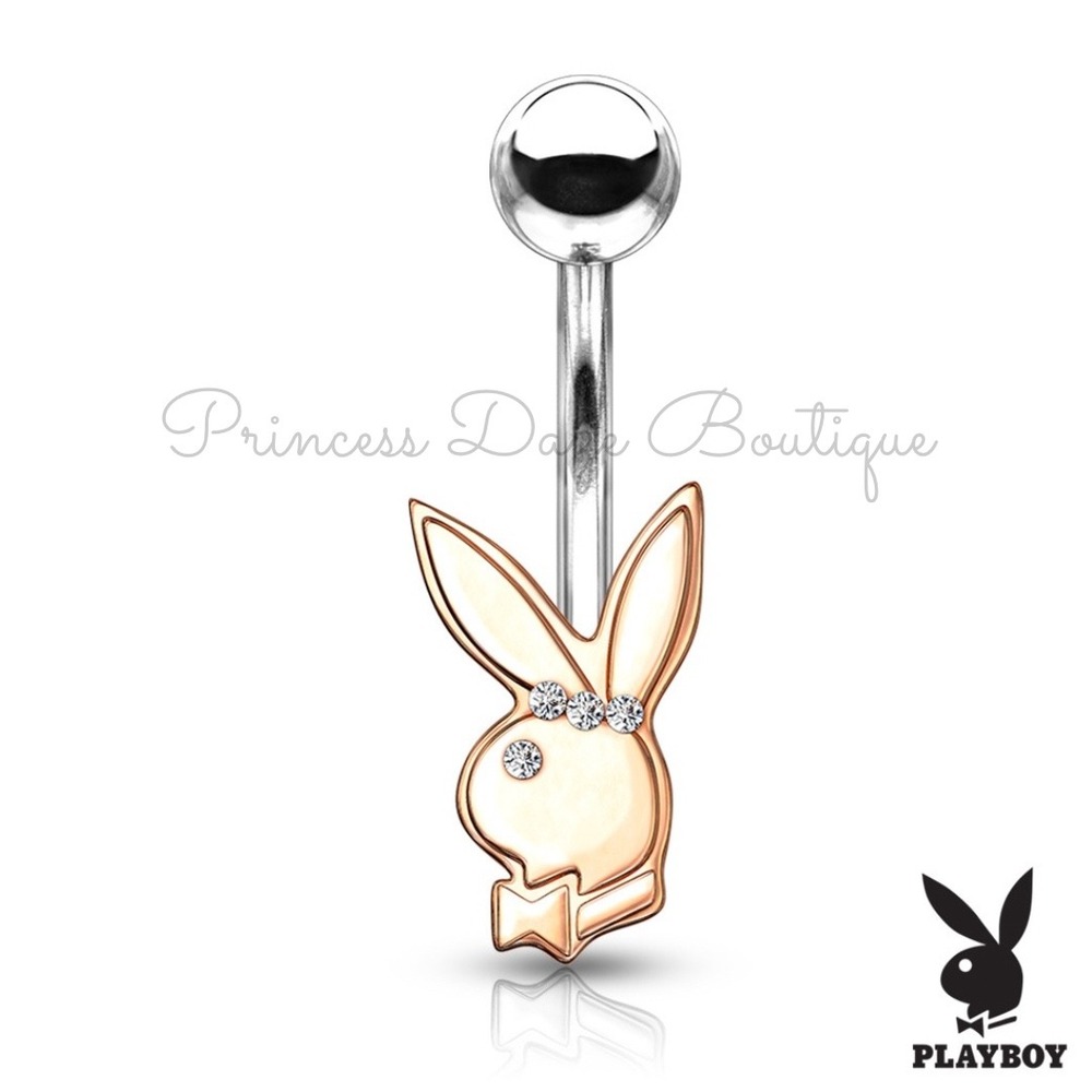Playboy Bunny Belly Button Ring Rose Gold Crystal Navel Jewelry